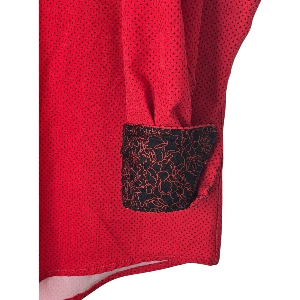 Azaro Uomo Men's Slim-Fit Black Red Long-Sleeve Dress Shirt Size Large
